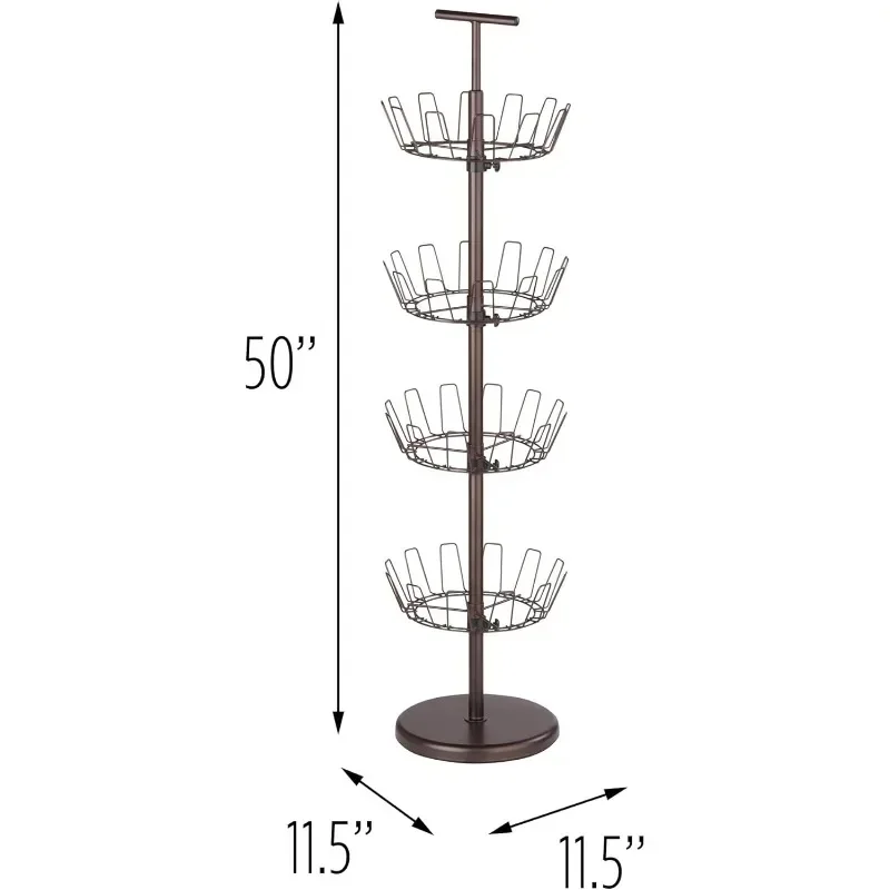 Honey-Can-Do Shoe Tree with Spinning Handle Revolving 4-tier shoe tree made of heavy-duty chromed steel