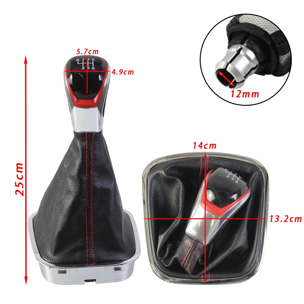 Car Shift Gear Knob with Chrome PU Leather Boot Change Lever Manual Gearbox For VW Polo 6R 6C Hatchback Sedan 2010-2017