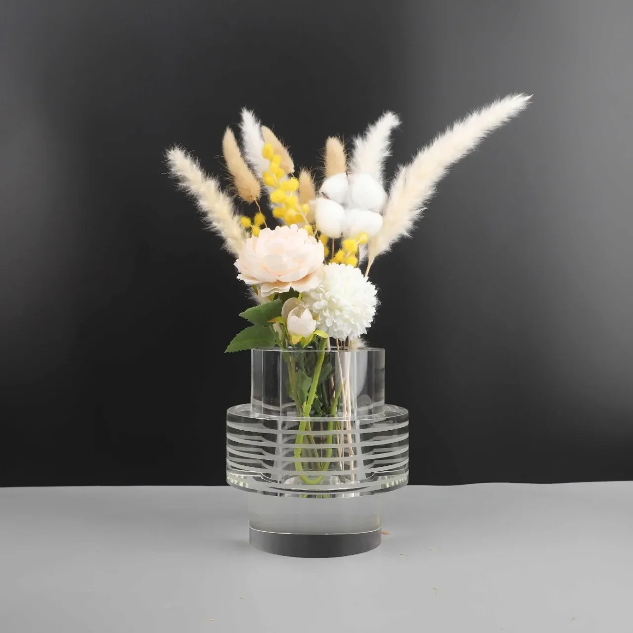 Moderno semplice cristallo trasparente rotondo a strisce fiore ornamento mobile TV tavolino soggiorno camera da letto decorazione della casa