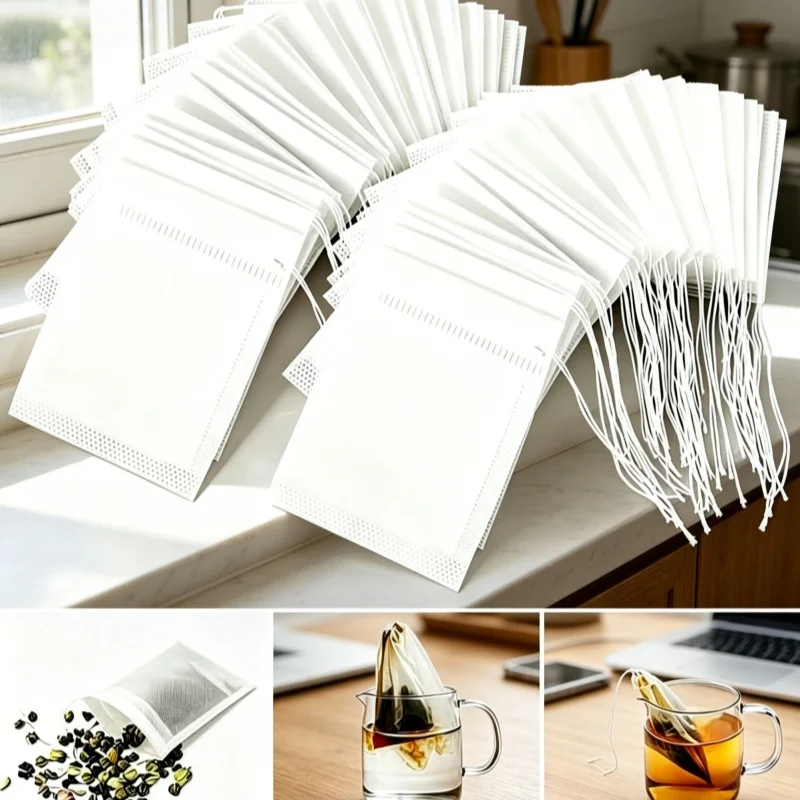 100 Einweg-Teebeutel, Filterbeutel mit Schnur, Versiegeltes Filterpapier für losen Kräutertee, Küchenzubehör
