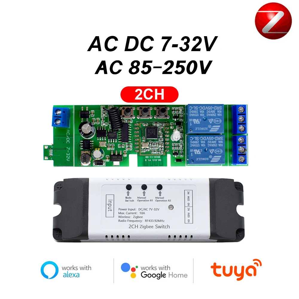 Dry Contact Zigbee Smart Home Relay Tuya Motor Module 12V 24V 220V Inching Self-Locking Timer Switch RF433 Voice Control Alexa
