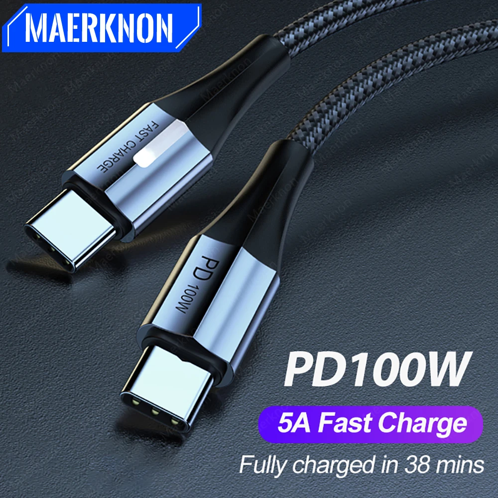 

PD 100W USB C To Type C Cable 5A Fast Charging USB C Charger Cord For Huawei Samsung Xiaomi LED USB C To USB C Phone Data Cable