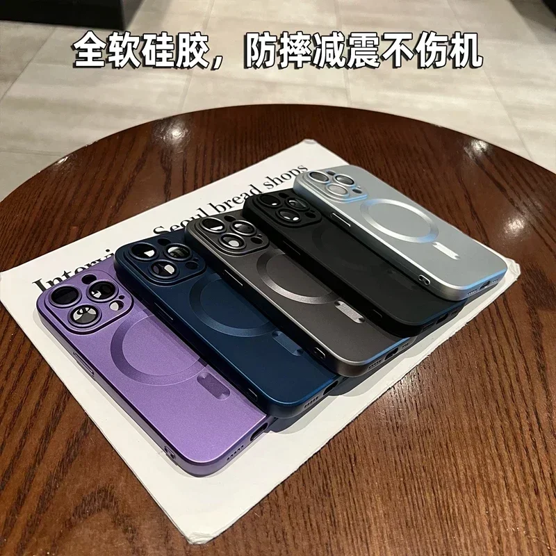 DQ Black For Magsafe Wireless Charge Case For iPhone 16 15 14 13 12 11 Pro Max XR Xs Max 7 8 Plus SE Soft TPU Magnetic Cover