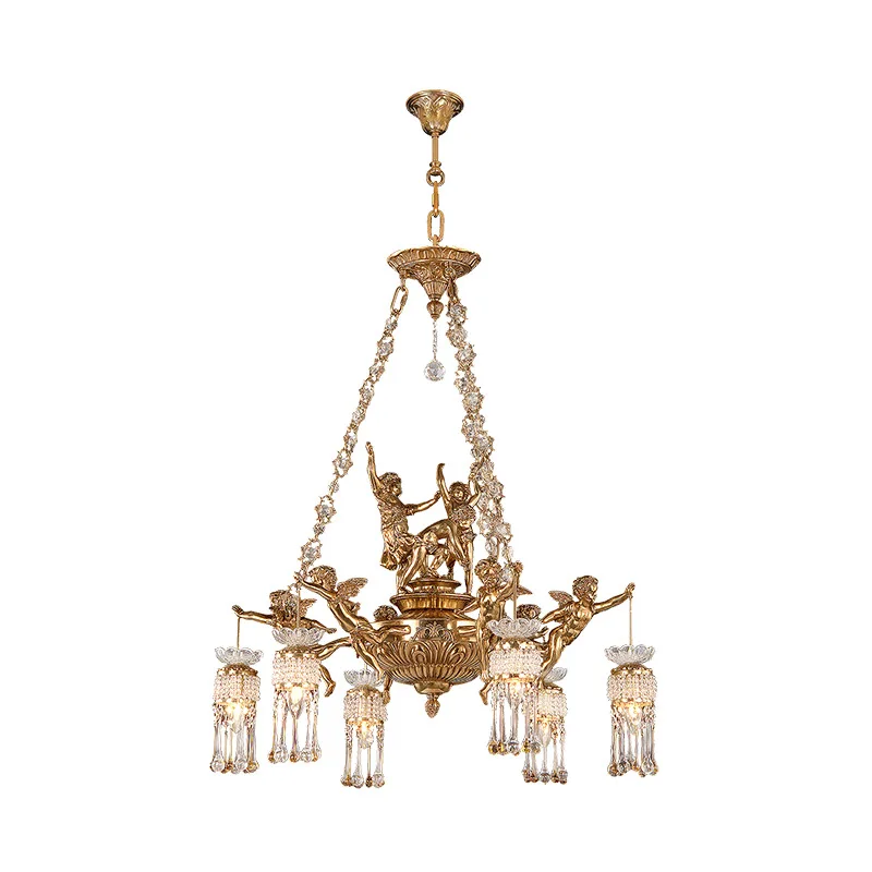 

French European crystal chandelier all copper luxury living room bedroom dining room pure copper angel creative villa
