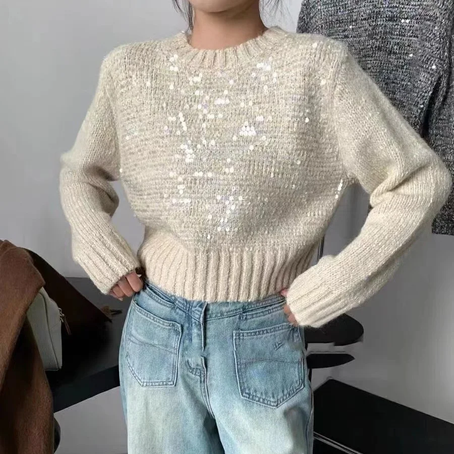 New Cashmere Gradient Big Size Diamonds Loose Sweater Women O neck Wool Knitted Pullover Soft Knitwear Autumn Jumper X412