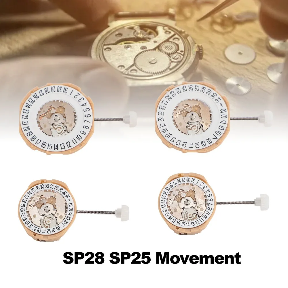 Mechanizm zegarka kwarcowego 4 szt. Pozycja godzin 6:00 3:00 Wyświetlanie daty Mechanizm zegarowy SP28 SP25 do mechanizmu SP28 SP25