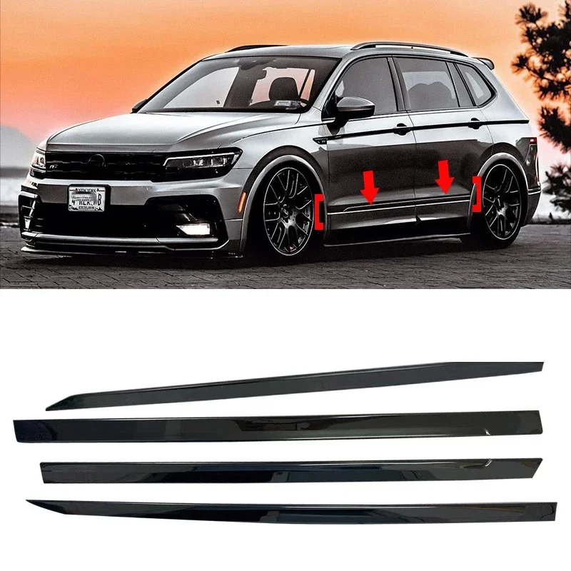 For Volkswagen Tiguan ABS Glossy black Body Kit Side Door Car Body Molding Cover Trim 4PCS 2018 2019 2020 2021 2022 2023 2024