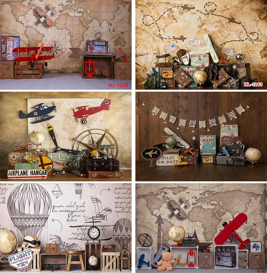 Photography Background Adventure Travel World Suitcase Airplane Birthday Party Backdrop for Photo Studio Photocall Props