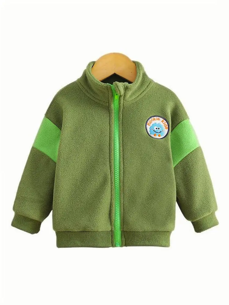 Autumn New Blue Baby Letter Embroidered Zipper Children's Velvet Coat