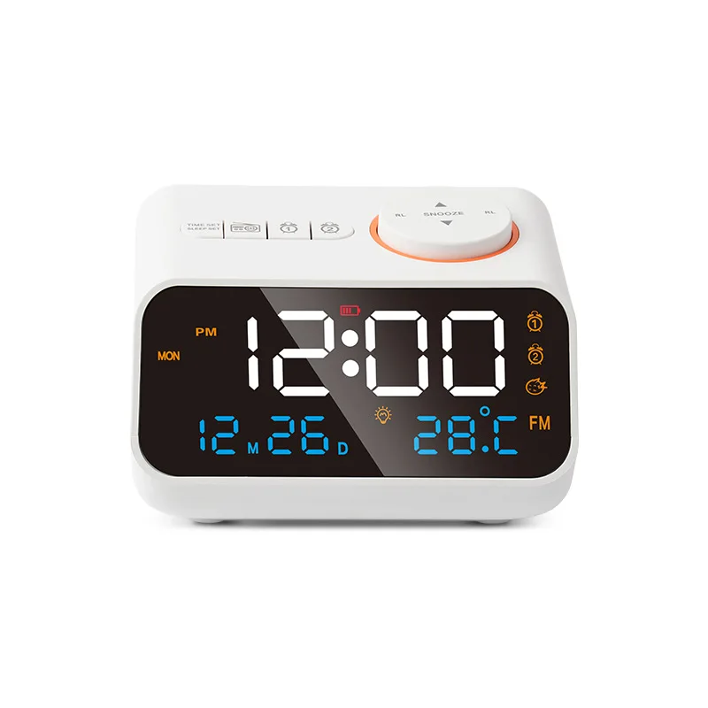 Digital Alarm Clock FM Radio- Calendar With Temperature Thermometer Humidity Hygrometer. Music Wake up Sounds Easy to Set