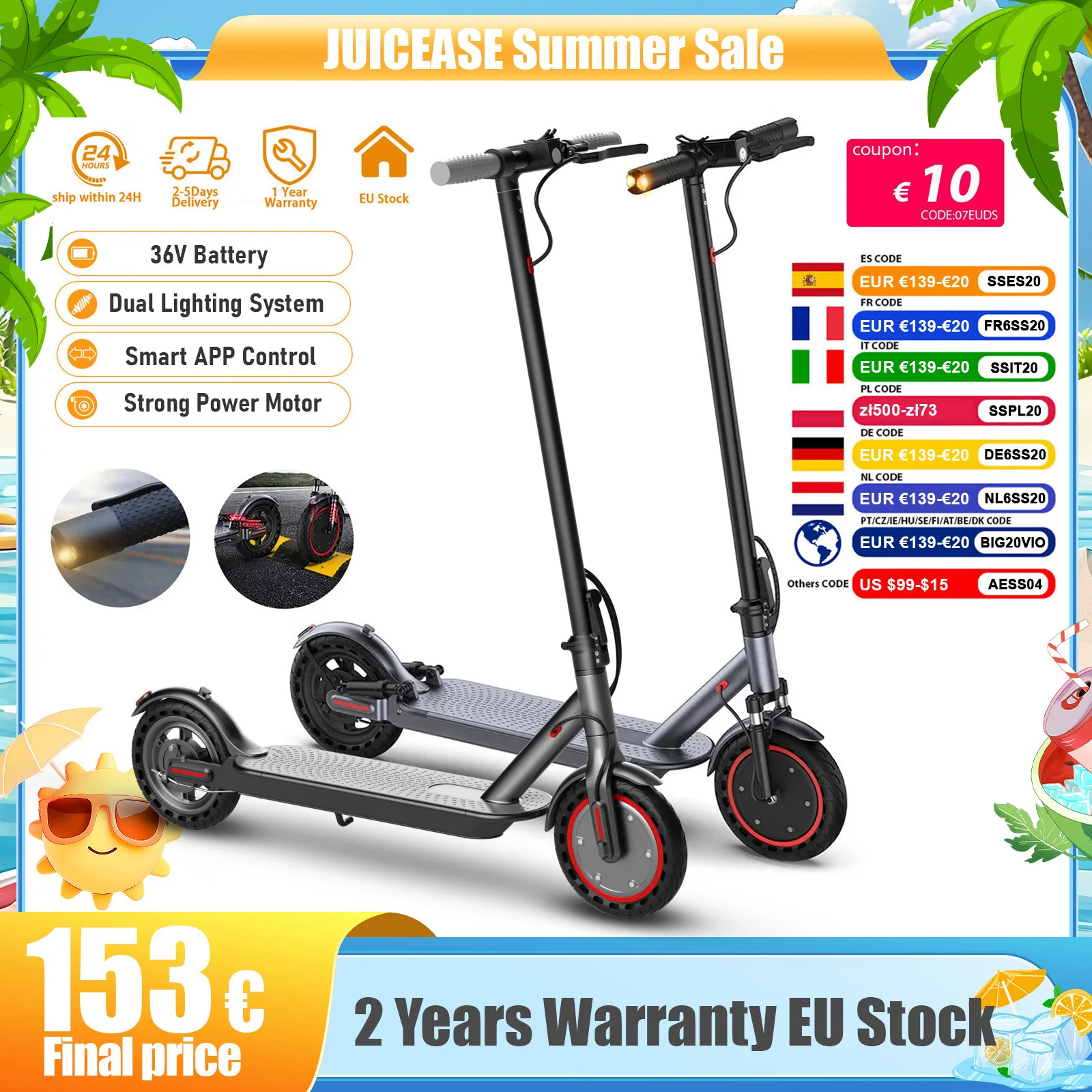JUICEASE AP07/TX01 Elektroroller 5-25KM Reichweite 8,5 Zoll E-Scooter Spitzenleistung Schneller Antrieb APP-Steuerung Elektroroller mit Doppelbremssystem