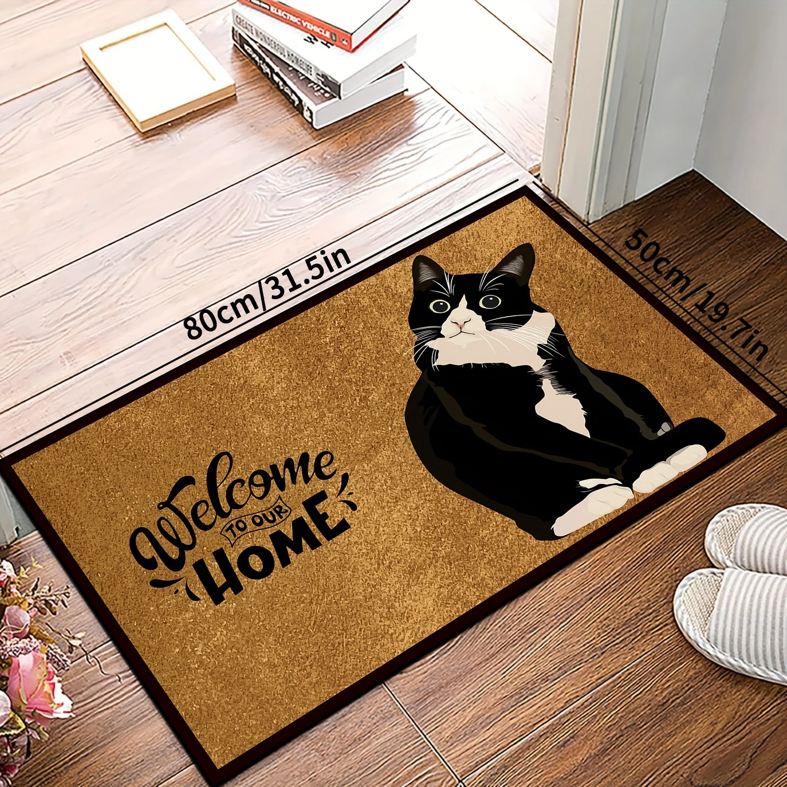 Paillasson de bienvenue pour la maison avec motif chat, tapis d'entrée en fibre de coco naturelle, tapis de sol à imprimé animal pour porte d'entrée, intérieur/extérieur, décoration de la maison