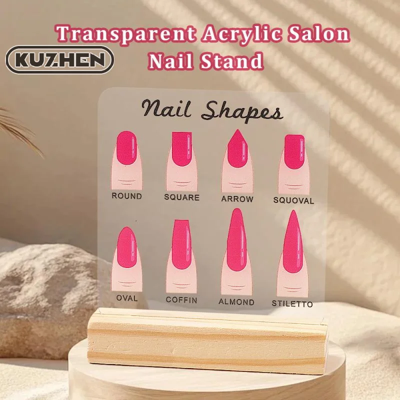 Nail Shapes Display Board Transparent Acrylic Board Wood Base With Diamond Nails Art Prop Desktop Nail Art Works Show Board