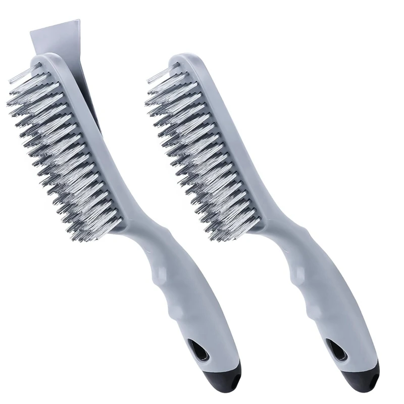 Stainless Steel Wire Brush Set 2Pcs, With Strong Handle & Metal Scraper,For Cleaning Welding Slag & Rust,Dust