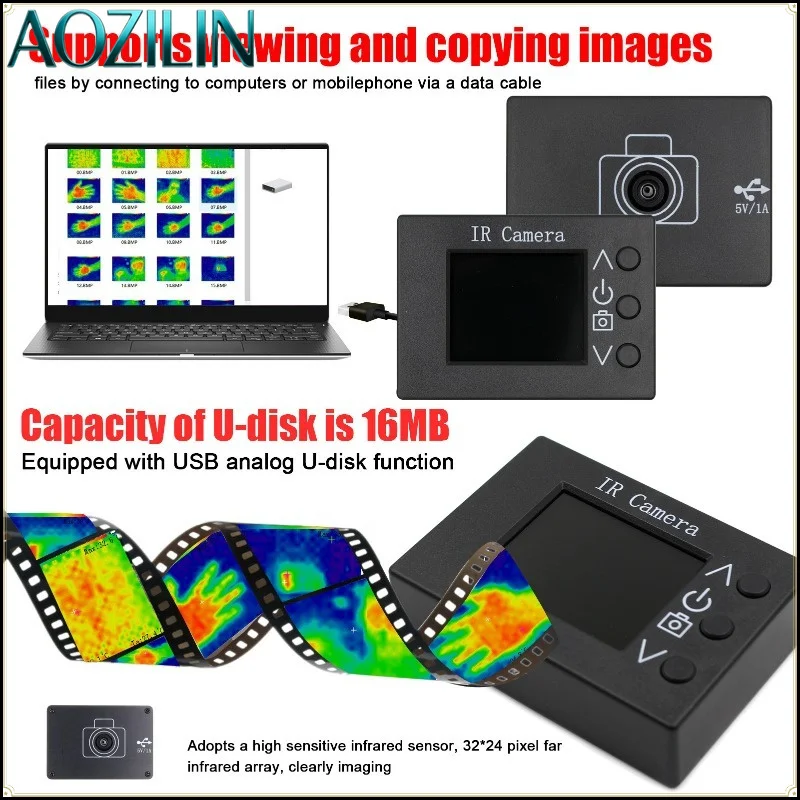MLX90640 DIY Infrared Thermal Imager,1.8‑Inch LCD Digital Temperature Detector for Electronic Inspection DIY Science Experiment