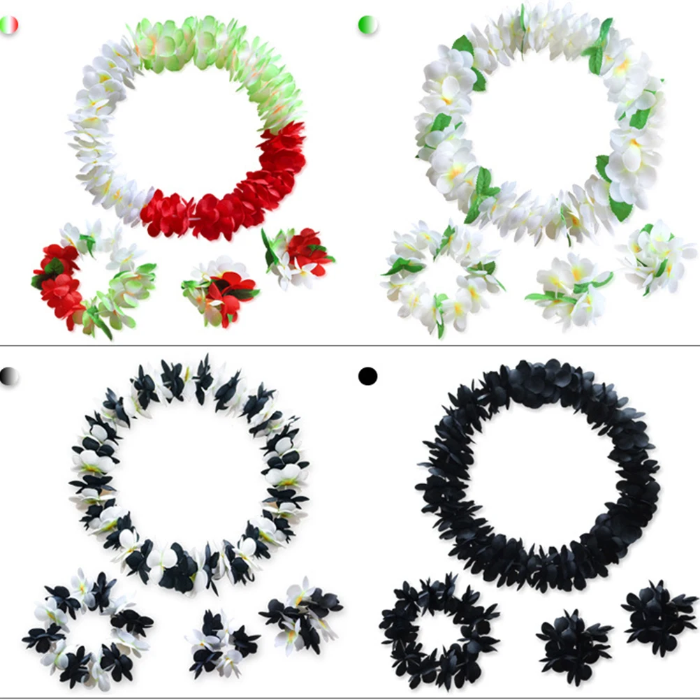 

4 pcs Artificial Flower Set Natural Color Hawaiian Party Beach Theme Floral Wreath Garland Headband Necklace Bracelets Luau