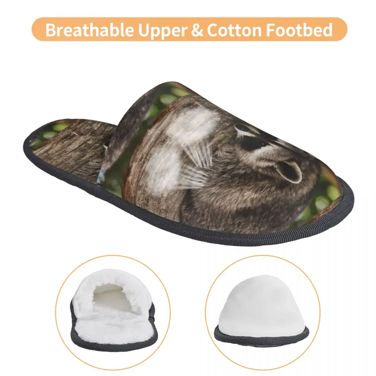 Men Women Plush Indoor Slippers Raccoon On Wood Warm Soft Shoes Home Footwear Autumn Winter 2023