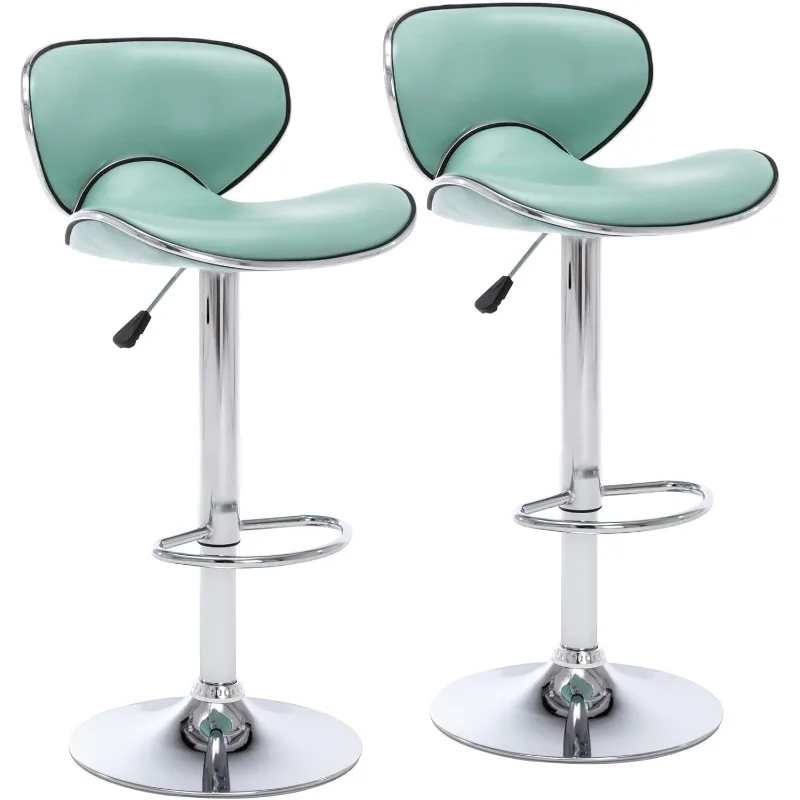 PU Leather Adjustable Bar Stools, Modern Swivel Airlift Barstools with Back, Armless Counter Height Chairs