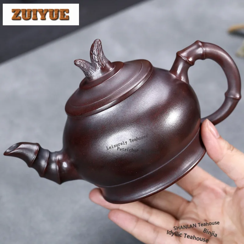 

350ml High-end Yixing Purple Clay Teapots Handmade Laughing Sakura Pot Raw Ore Antique Brass Mud Kettle Chinese Zisha Tea Set