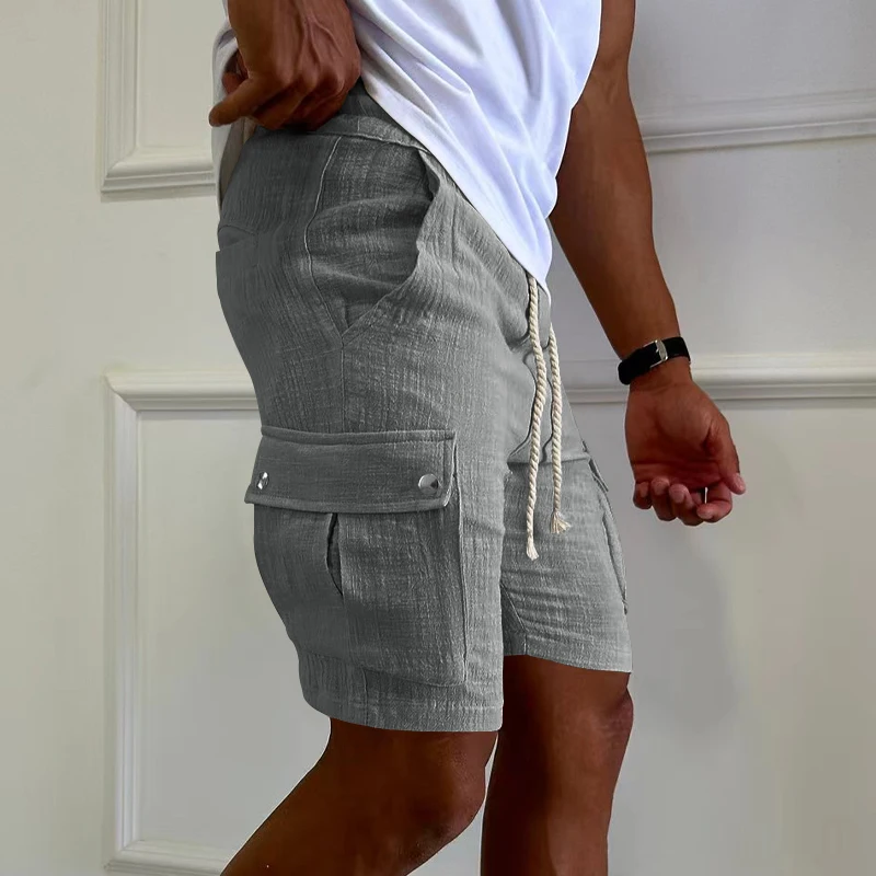 2024 cargo shorts men\'s summer European and American fashion brand casual men\'s slim drawstring shorts thin cropped pants men