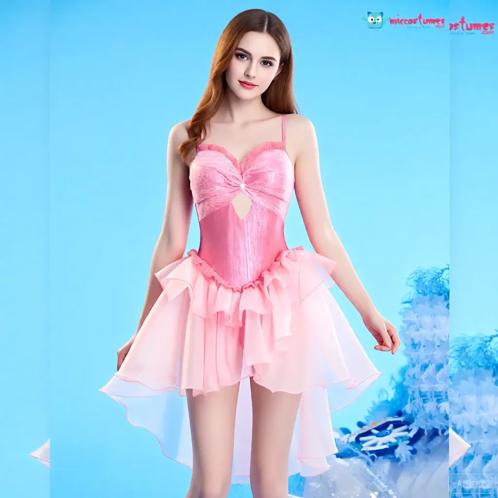 Różowy strój baletowy dla dziewczynek z falbankową spódniczką tutu, kostium baletniczki z kokardą, szyty na miarę, przebranie cosplay, rozmiary plus size.