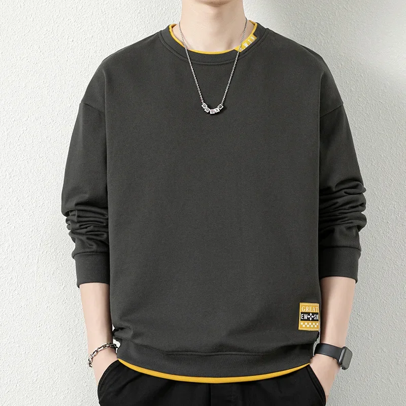 

2025 2025 Spring Holidays Two Crewneck Sweatshirts Men's Large Size Tops Plus Fat Casual Coat Paneled Fashion T-shirt