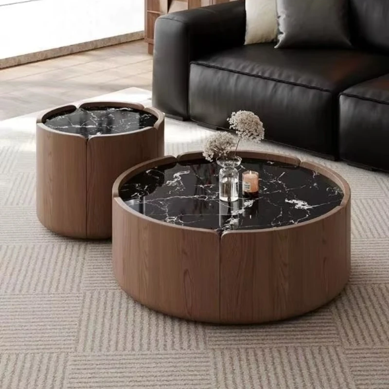 

Petal coffee table, modern solid wood combination, light luxury style, suitable for family living room, round rock plate