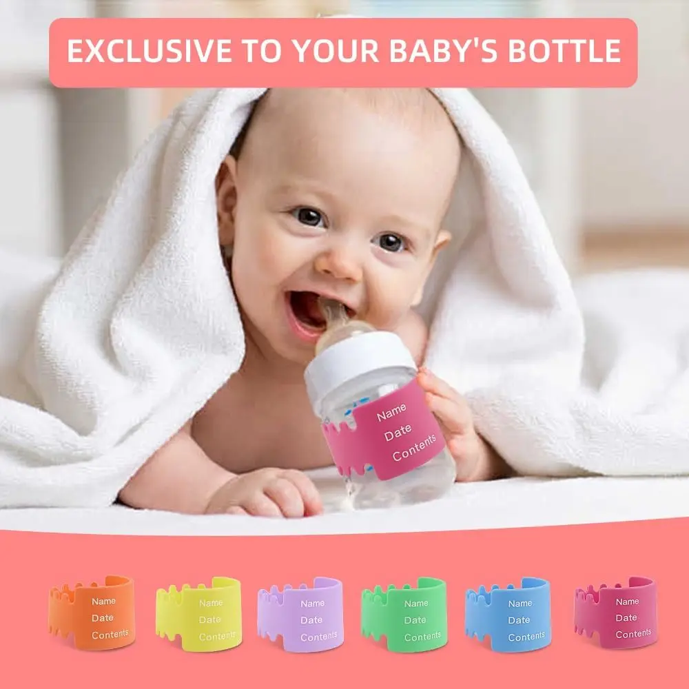 Label Botol Bayi Silikon Universal Label Nama Dapat Digunakan Kembali Tempat Penitipan Anak Anti Selip Tahan Air Sarung Gelas Susu untuk Menulis Nama/Tanggal
