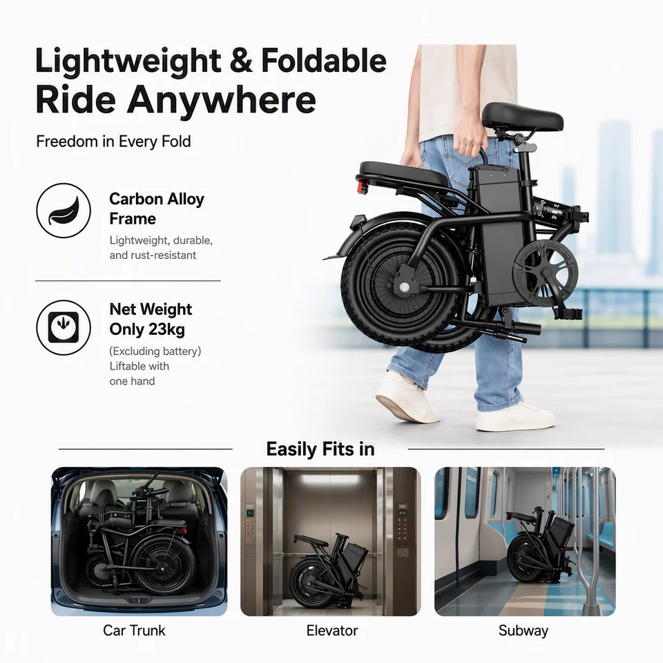 Lightweight Folding E-Bike 400W 23kg Carbon Alloy 30° Climbing Dual Disc E-ABS Brakes 4mm Anti-Puncture Tire Triple Shock Absorption Smart BMS Removable Battery Urban Commute image 7