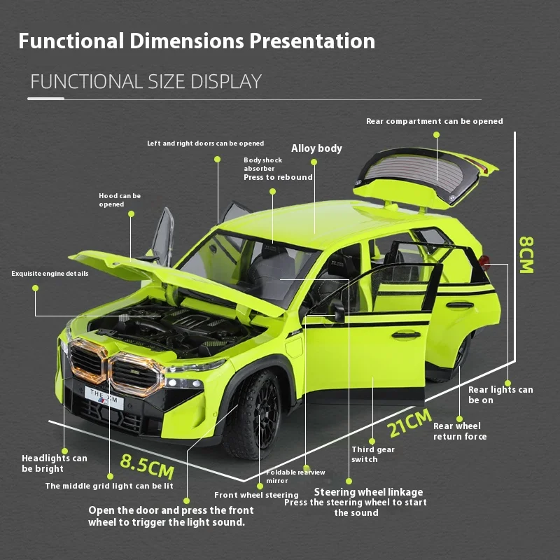 Jouets de voiture modèle en alliage XM 1/24, véhicule tout-terrain jouet avec fonction sonore et de retrait, jouets de voiture SUV, cadeau pour garçon