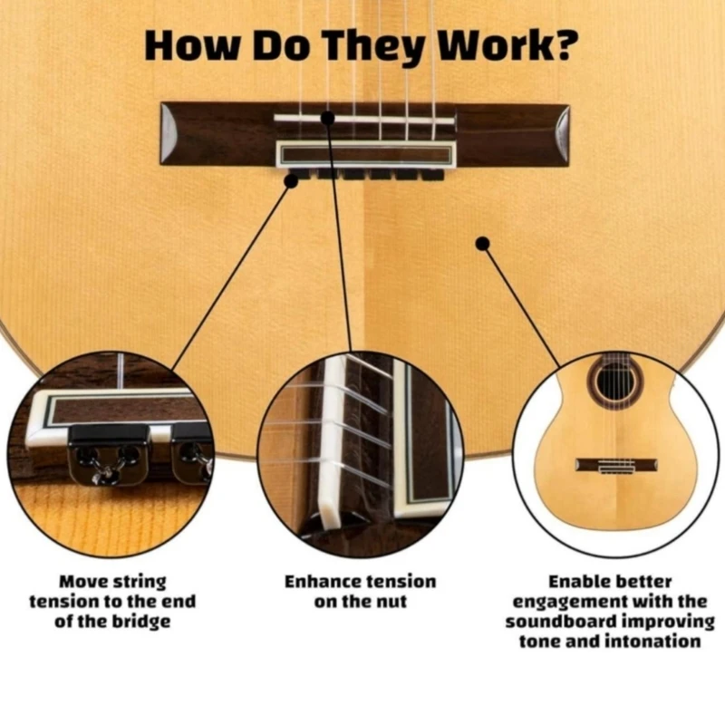 12 Stücke Klassische Gitarre Saitenhalter Rollen Saitenbäume Gitarrensaitenbinder Brückenperlen für Akustikgitarrenteil JOME