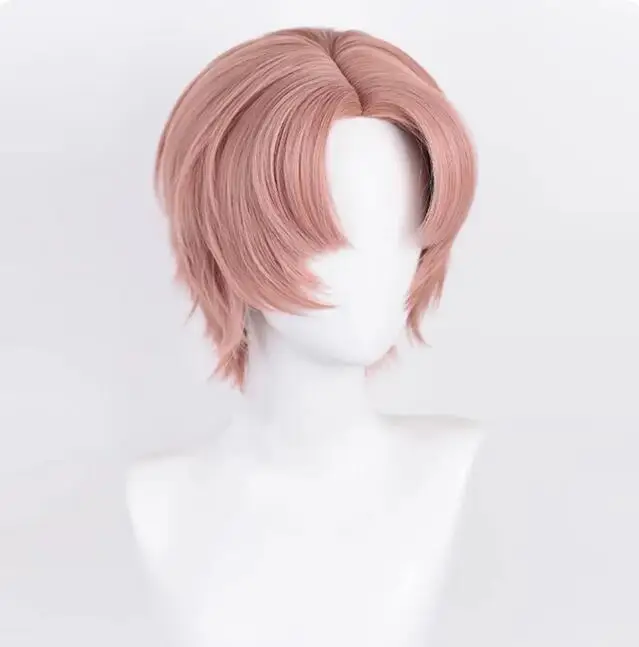 Roze Oranje Synthetische Korte Rechte Pruik Midden Deel Mannen Anime Spel Cosplay Pluizig Haar Hittebestendige Pruik Voor Dagelijks Feest