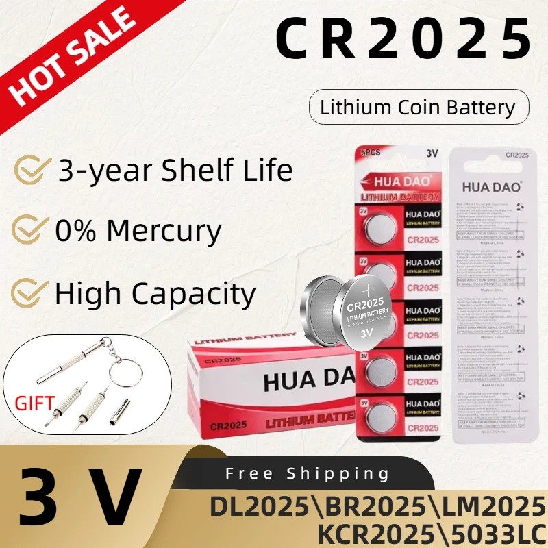 

CR2025 3V Long Lasting Lithium Coin Battery Child Resistant for Remotes Door Chimes Car Keys