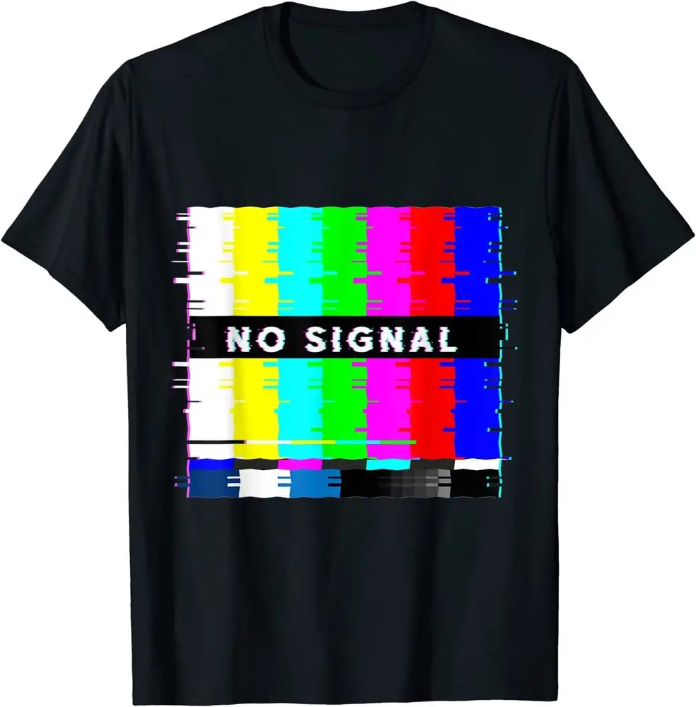 No Signal, Television Off Air Glitch Art Vaporwave T-Shirt For Men Clothing Women Short Sleeve Tees Vintage 100%Cotton