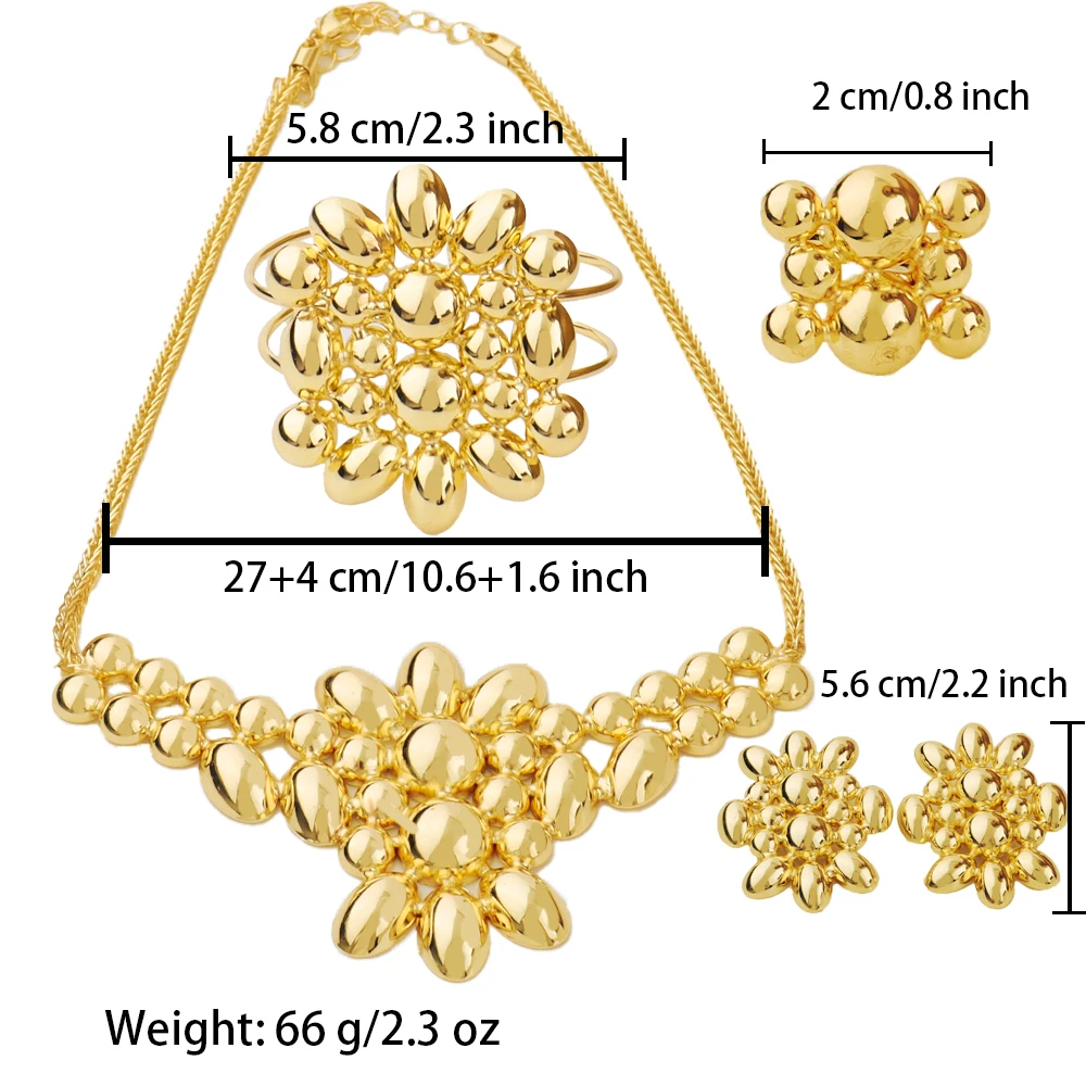 Dubai African Gold Plated Necklace Earrings Bracelet Ring Jewelry Set for Women Classic Gold Color Party Wedding Christmas Gift