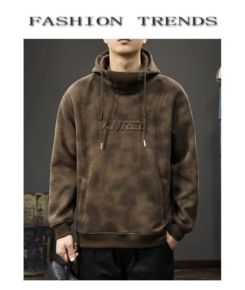 

Mens With Hat Hoodies Oversize Urban Big Multifunctional Plush Y2K Fall Crewneck Long-Sleeved Dye Simple Accessories Functional