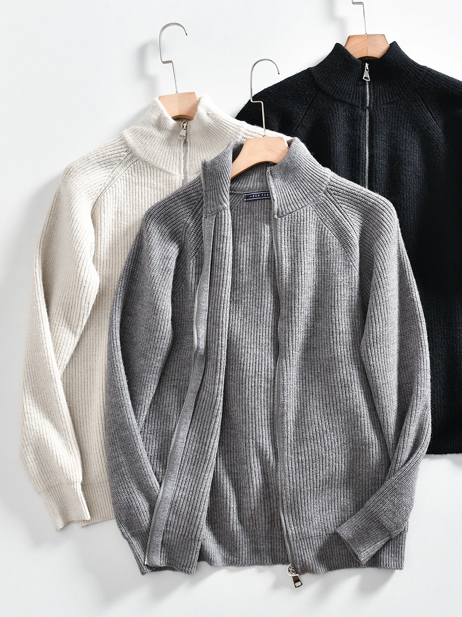 

Soft And Smooth Men's Autumn Winter Zipper Cardigan Sweater Versatile 3D Stripe Knitwear Fashionable Urban Style Long Sleeve
