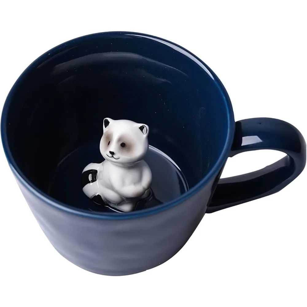 

club Racoon Ceramic Cup Hidden 3D Animal Inside Mug,Cute Cartoon Handmade Figurine Mugs,Holiday and Birthday Gift for Coffee