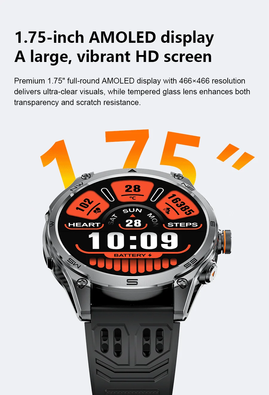 2026 Militärische Ultra-GPS-Smartwatch mit 1000mAh Akku, 10ATM Wasserdicht, Kompass, Taschenlampe, Sport-Tracker, HD-Anruf, Smartwatch für Herren – Detail 4