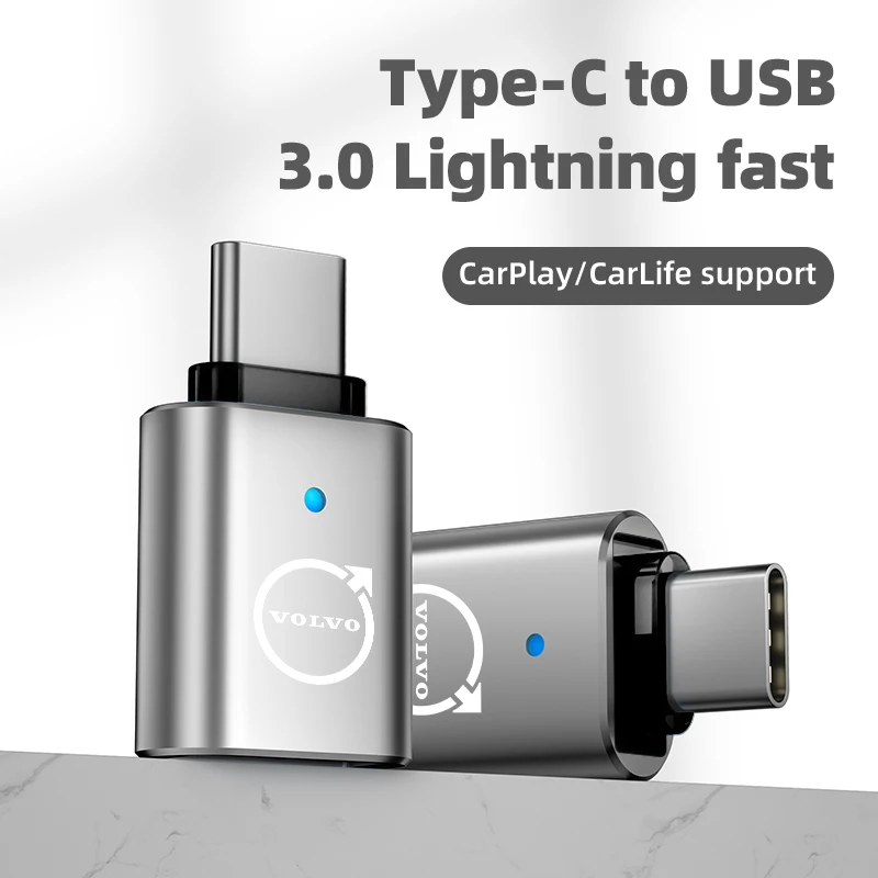 Car Type-C to USB 3.0 Lighting Adaptors For Volvo T6 S80 S90 V40 V50 V60 V70 V90 XC40 XC60 XC70 XC90