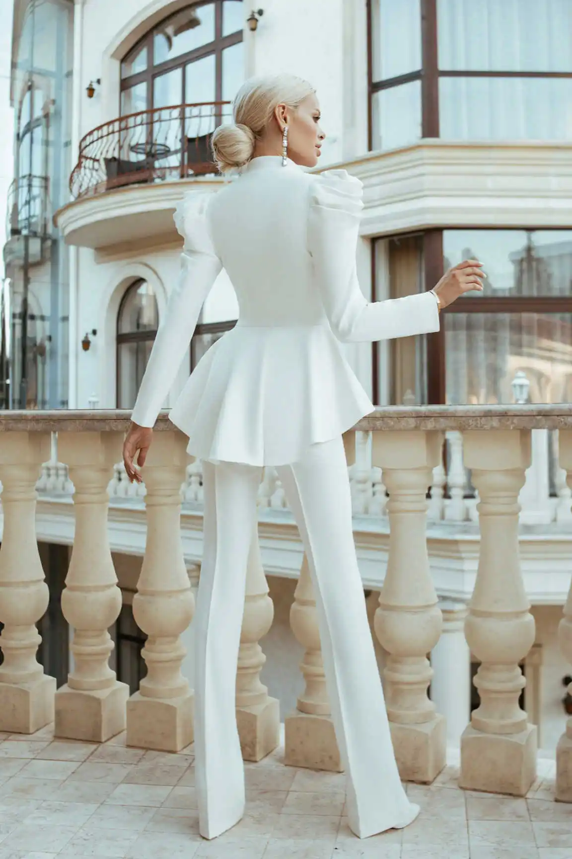 Puffy Sleeve Women Pants Suits Long Sleeve Ladies Prom Birthday Party Formal Wear Outfit 2 Pieces Customized Flared Trousers