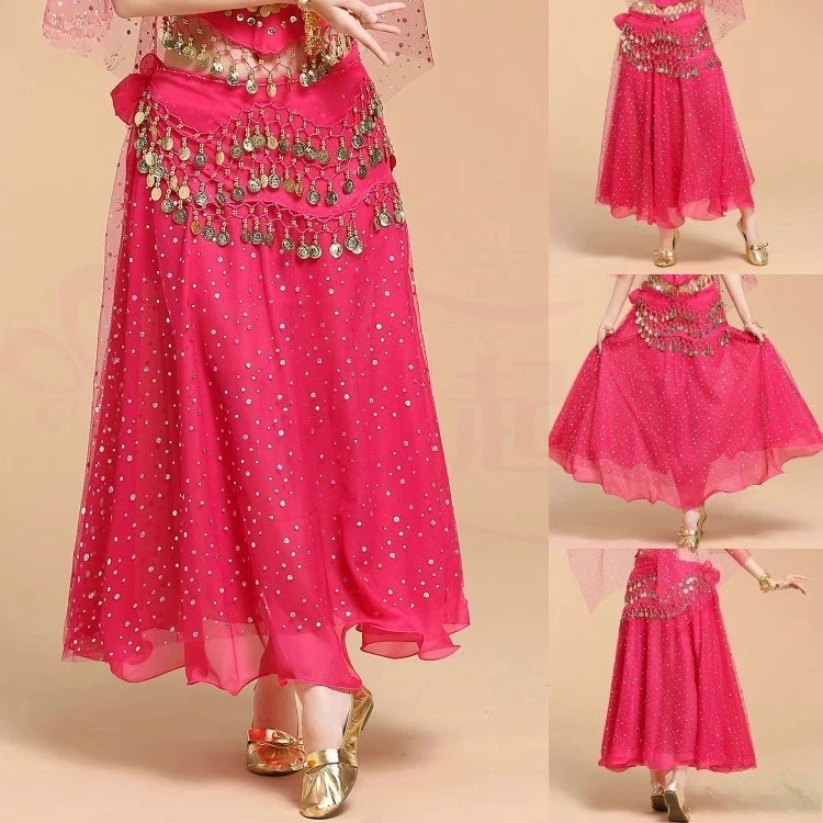 Personalizado desempenho de dança indiana costumessports saias de dança de fitness traje de dança do ventre saias de balanço grandes saias de pontos coloridos