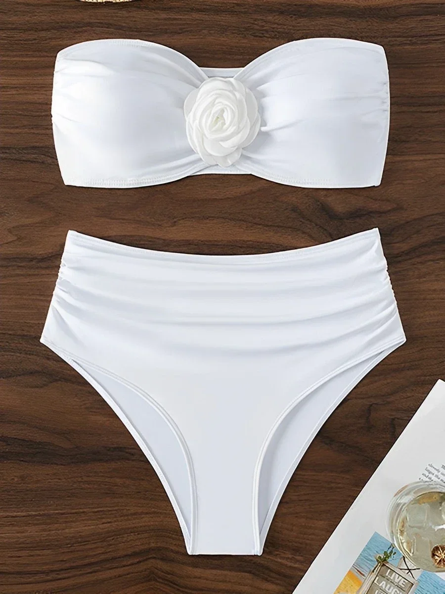 Bandeau 비키니 2024 여성 3D 꽃 수영복 여성 섹시한 수영복 높은 허리 Bathers 수영 수영복 수영복 여름 Beachwear
