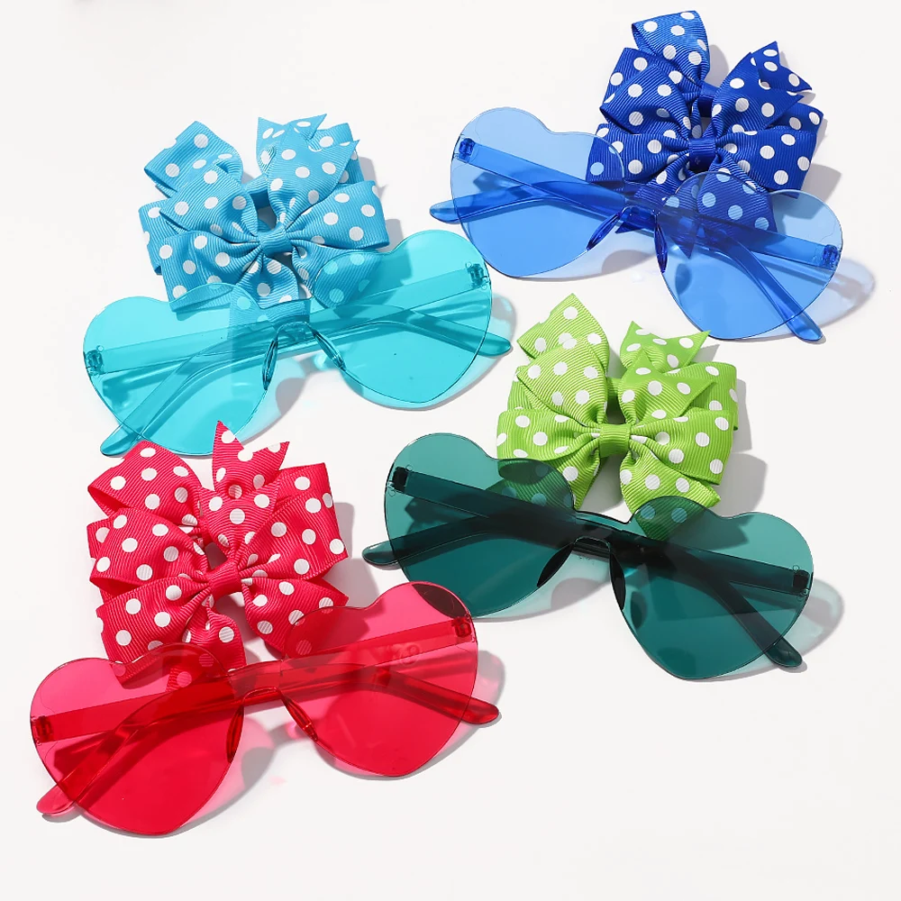 

3Pcs Solid Dot Hair Bows Clip Girls Boutique Bowknot Hair Clips Kids Colorful Heart Sun Glasses Children Hair Accessories