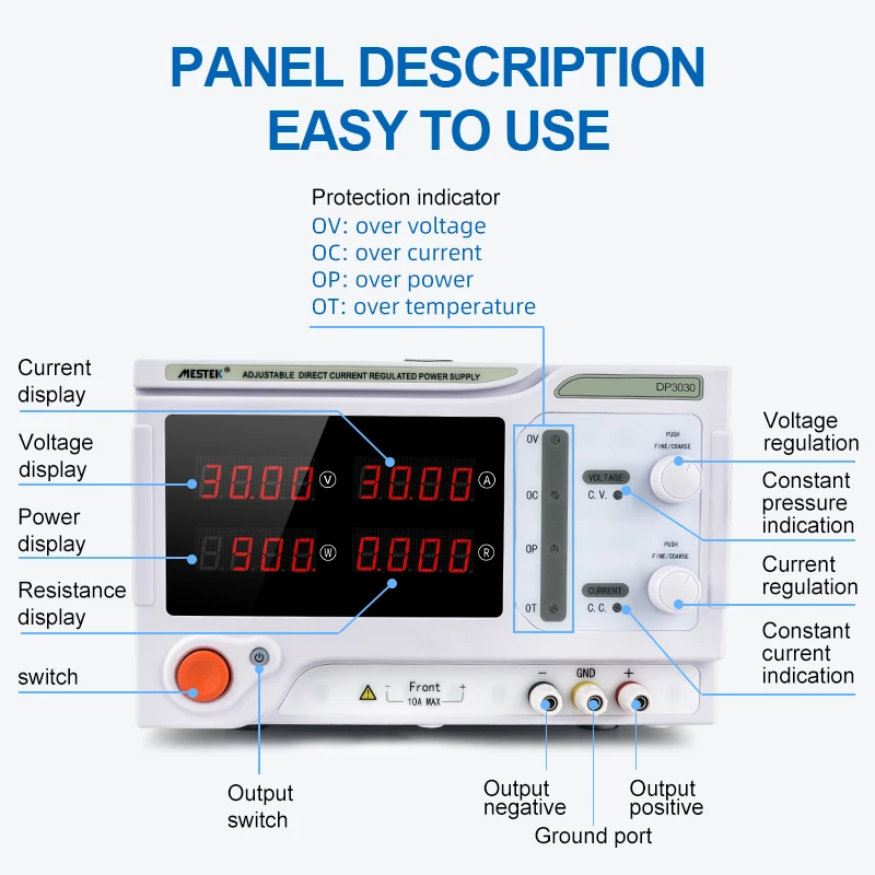 แหล่งจ่ายไฟ DC 900W 0-30V 0-30A ปรับแรงดันไฟฟ้าสลับ DC แหล่งจ่ายไฟสำหรับ DP3030