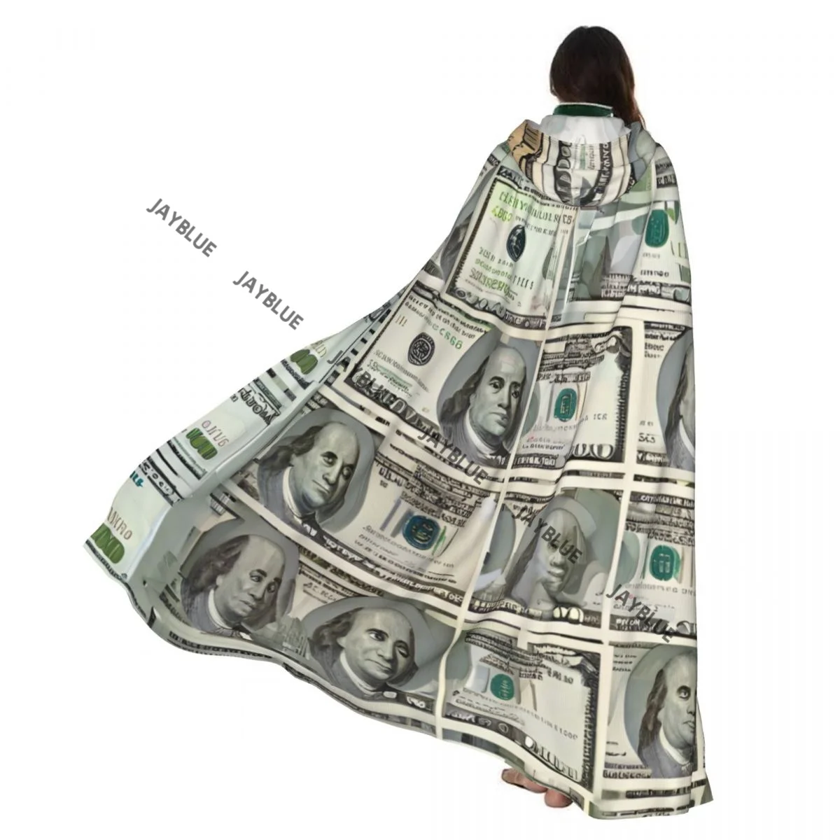 

Hooded Unisex Cloak with Hood Dollar Bills Of United States Federal Reserve The Ben Portrait Cloak Witch Cape Cosplay Costume