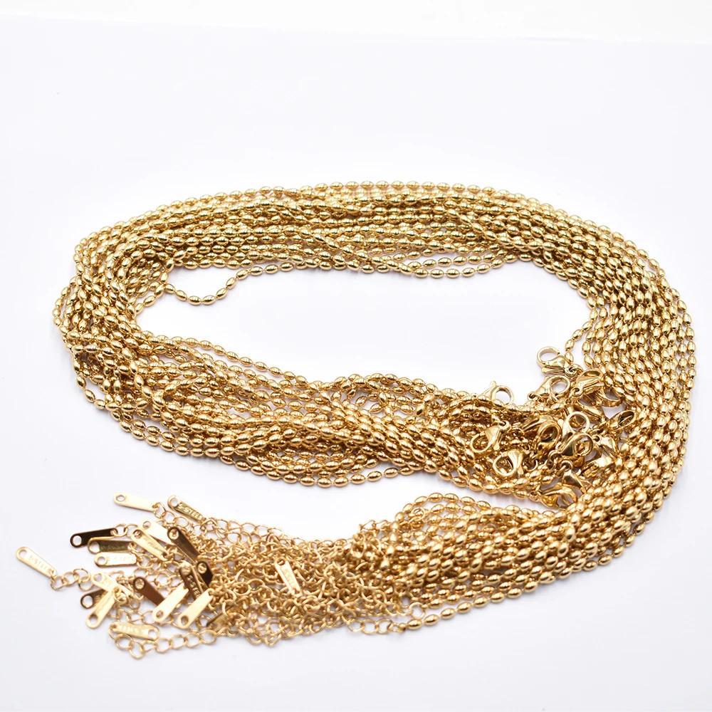 Großhandel Mode Goldfarben 2mm Edelstahl Reiskornkette Halsketten DIY Schmuck 40+5cm Ketten Set Großverkauf Zubehör – Detail 2