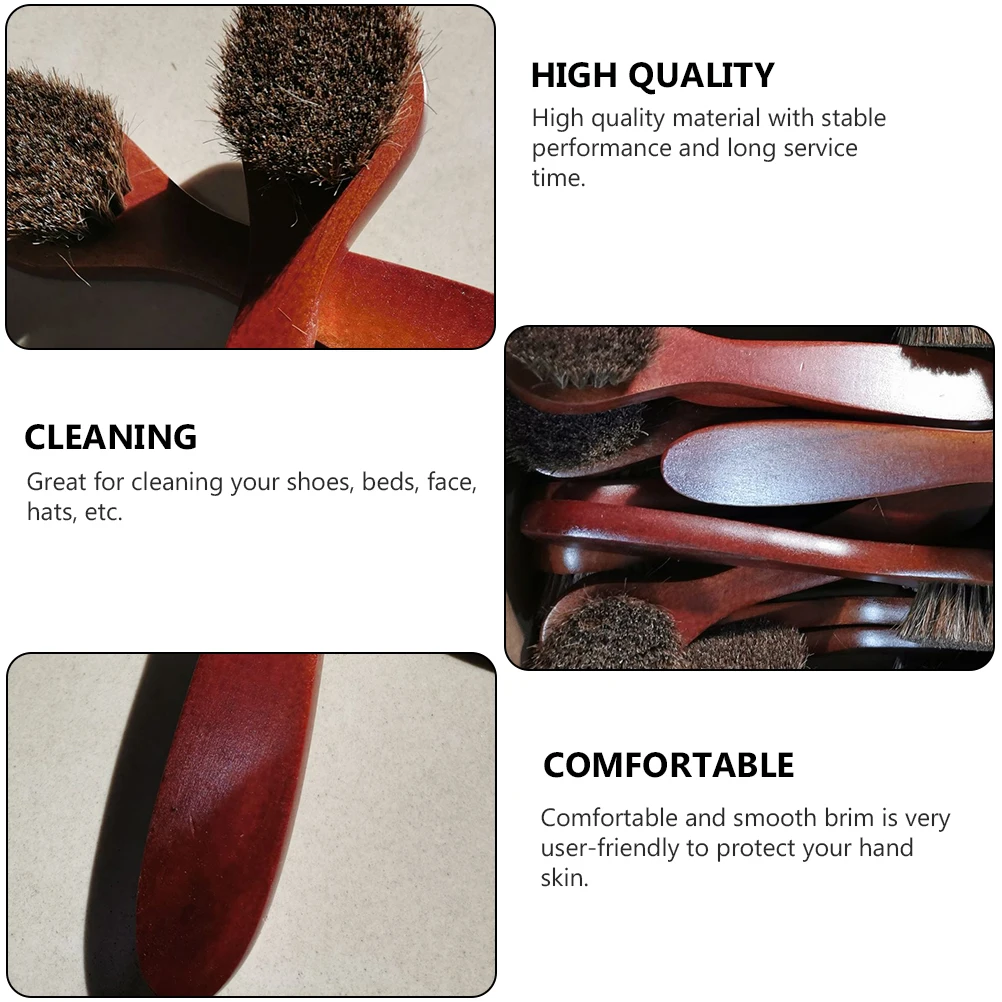 

1pc Horse Hair Wood Handle Bristles Brush For Shoes Face Hats Dust Cleaning Household Tool Round Multifunctional Scrubbing Brush