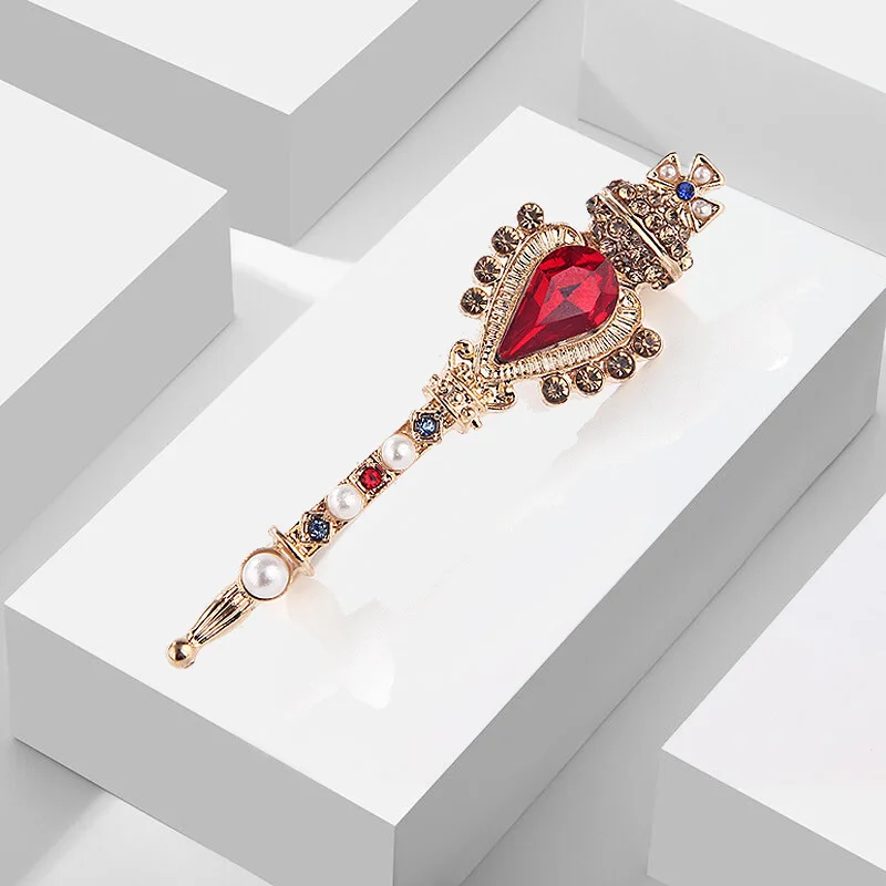 Baroque Women Men Vintage Sceptre Crystal Badges Brooch Retro Classic Middle Design Lady Pin Accessories