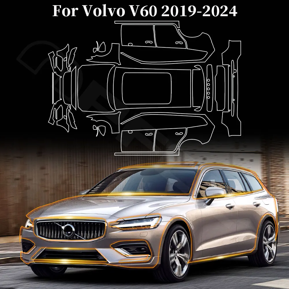 

PPF ТПУ для Volvo V60 2019 2020 2021 2022 2023 2024 Предварительно вырезанная защитная пленка для краски, прозрачный бюстгальтер из ТПУ, прозрачный комплект аксессуаров